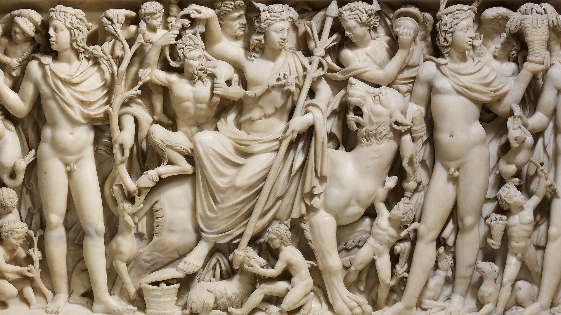 Roman marble sarcophagus with the Triumph of Dionysos and the Seasons; Metropolitan Museum, New York.