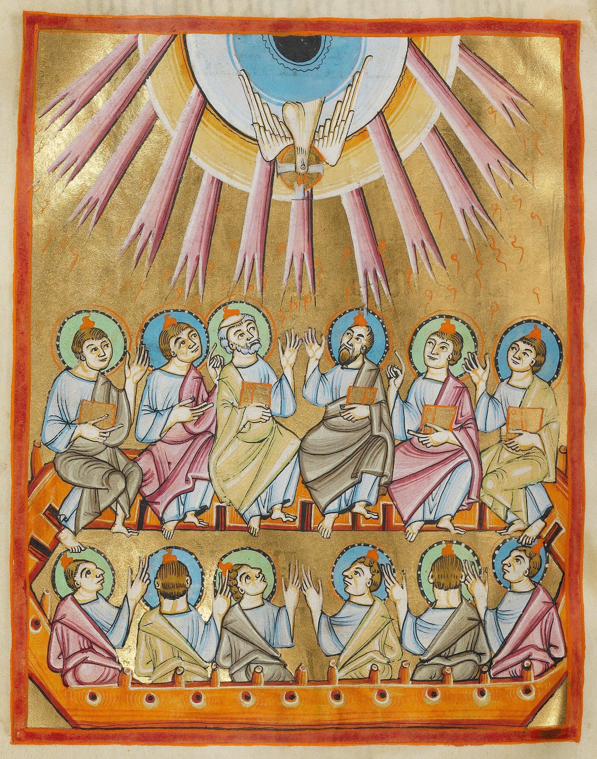 Pentecost, about 1030–1040 Tempera colors, gold leaf, and ink Leaf: 23.2 × 16 cm (9 1/8 × 6 5/16 in.) The J. Paul Getty Museum, Los Angeles, Ms. Ludwig VII 1, fol. 47v, 83.MI.90.47v